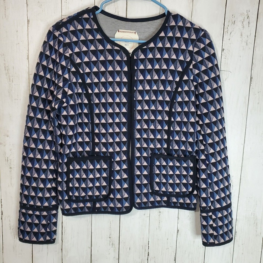Anthropologie Hei Hei Vala Quilted Jacket Blue Open Front Blazer Pockets Sz S
